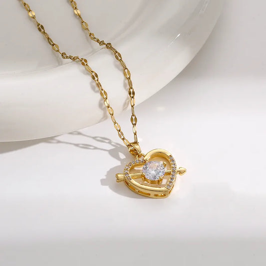 Pendant Necklace For Women, Small Style, Trendy Matching Clavicle Chain, Heart Shape, Titanium Steel And Copper Material