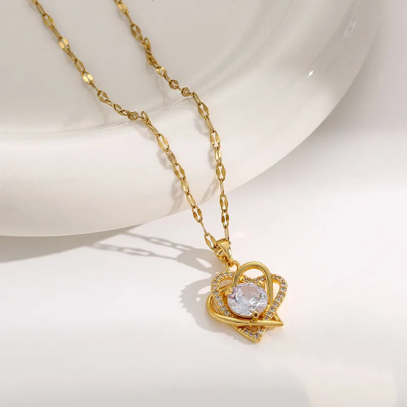 Pendant Necklace For Women, Small Style, Trendy Matching Clavicle Chain, Heart Shape, Titanium Steel And Copper Material