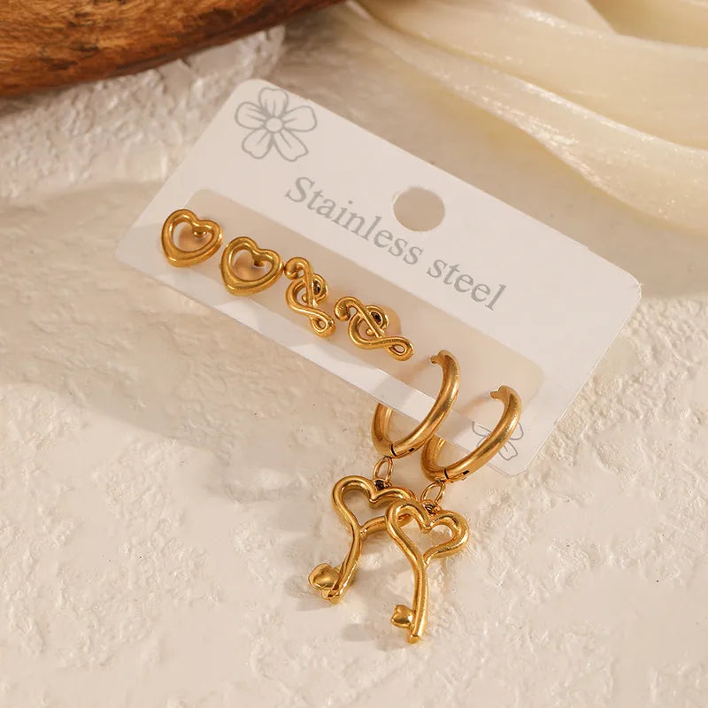 Rose Gold Plated Stainless Steel Heart Earrings Set Ladies Bowknot Ear Jewelry Minimalist With Quartz