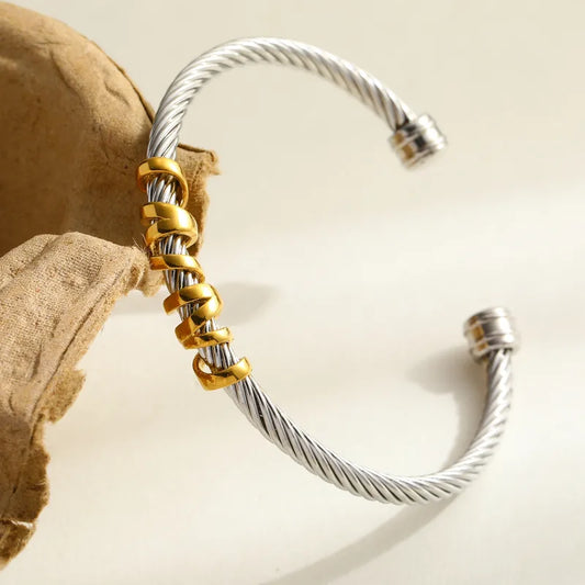 Simplified Commuting Daily Stainless Steel 18K Gold Plated Hemp Rope Geometric Open Hand Bracelet Elegant Classic Style