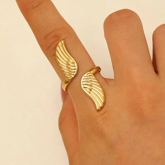 Stainless Steel Bird Of Peace Ring Open Design Winged Avian Personalized Retro 18K Gold Plated Fashion Jewelry For Women