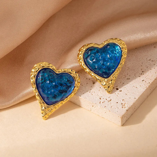 Stainless Steel Titanium Metal Pearl Amber Stone Earrings Ladies Geometric Earrings