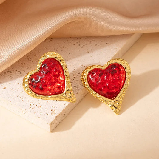 Stainless Steel Titanium Metal Pearl Amber Stone Earrings Ladies Geometric Earrings