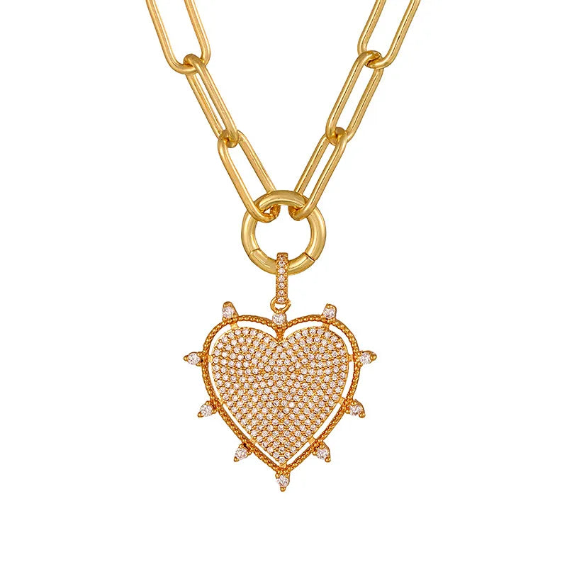 Sun-shaped Zircon Inlaid Copper Pendant Necklace Valentine's Day Gift Cool-tone Heart-shaped