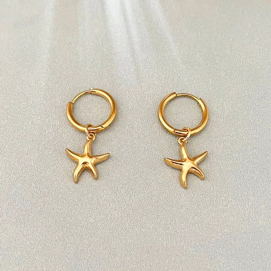 Titanium Steel Earrings For Women Simple Ocean Series Starfish And Whale Shell Inlaid Stainless Steel