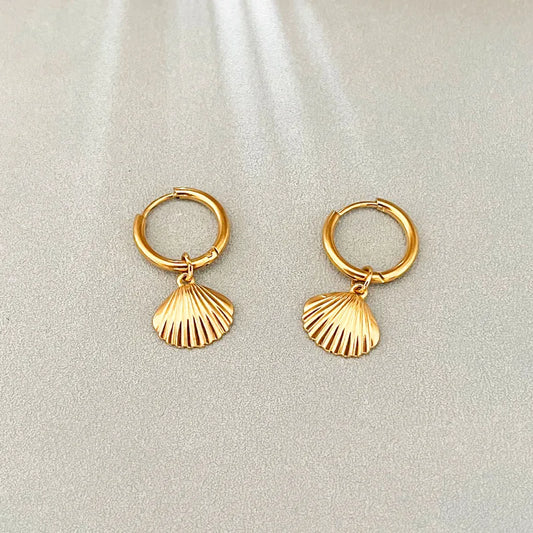 Titanium Steel Earrings For Women Simple Ocean Series Starfish And Whale Shell Inlaid Stainless Steel