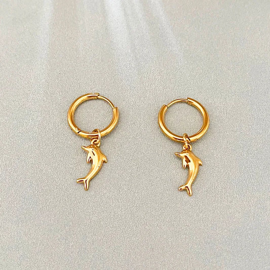 Titanium Steel Earrings For Women Simple Ocean Series Starfish And Whale Shell Inlaid Stainless Steel