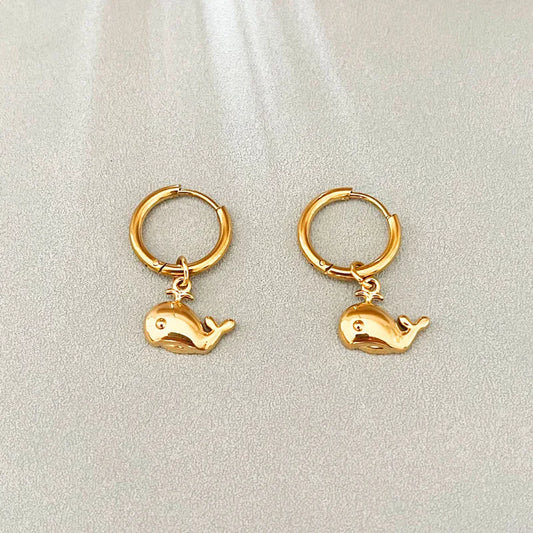 Titanium Steel Earrings For Women Simple Ocean Series Starfish And Whale Shell Inlaid Stainless Steel