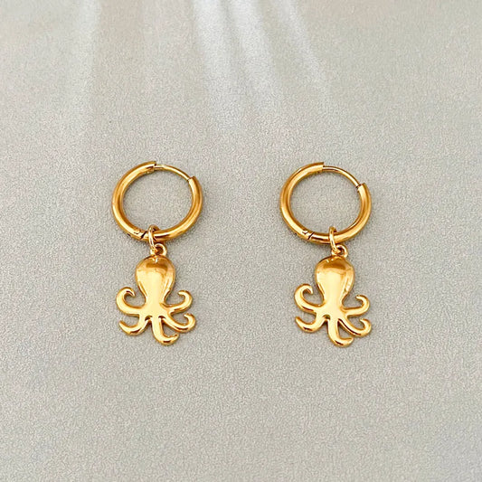 Titanium Steel Earrings For Women Simple Ocean Series Starfish And Whale Shell Inlaid Stainless Steel