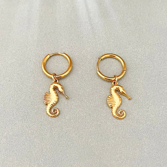 Titanium Steel Earrings For Women Simple Ocean Series Starfish And Whale Shell Inlaid Stainless Steel