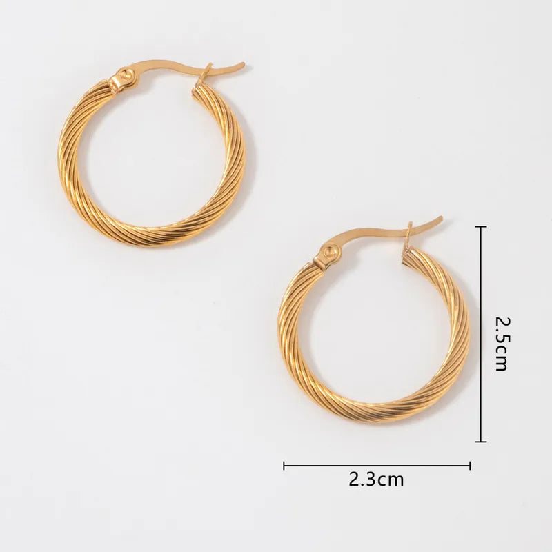 Titanium Steel Twisted Line Earrings For Women Simple Gold-Plated Round Clip-On Vintage French Geometric Diamond-Studded