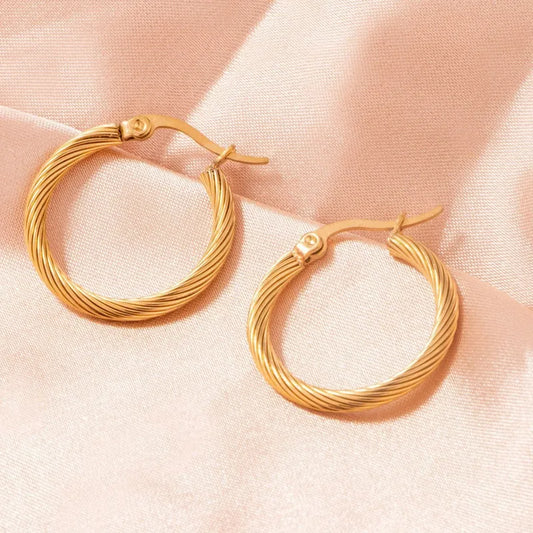 Titanium Steel Twisted Line Earrings For Women Simple Gold-Plated Round Clip-On Vintage French Geometric Diamond-Studded