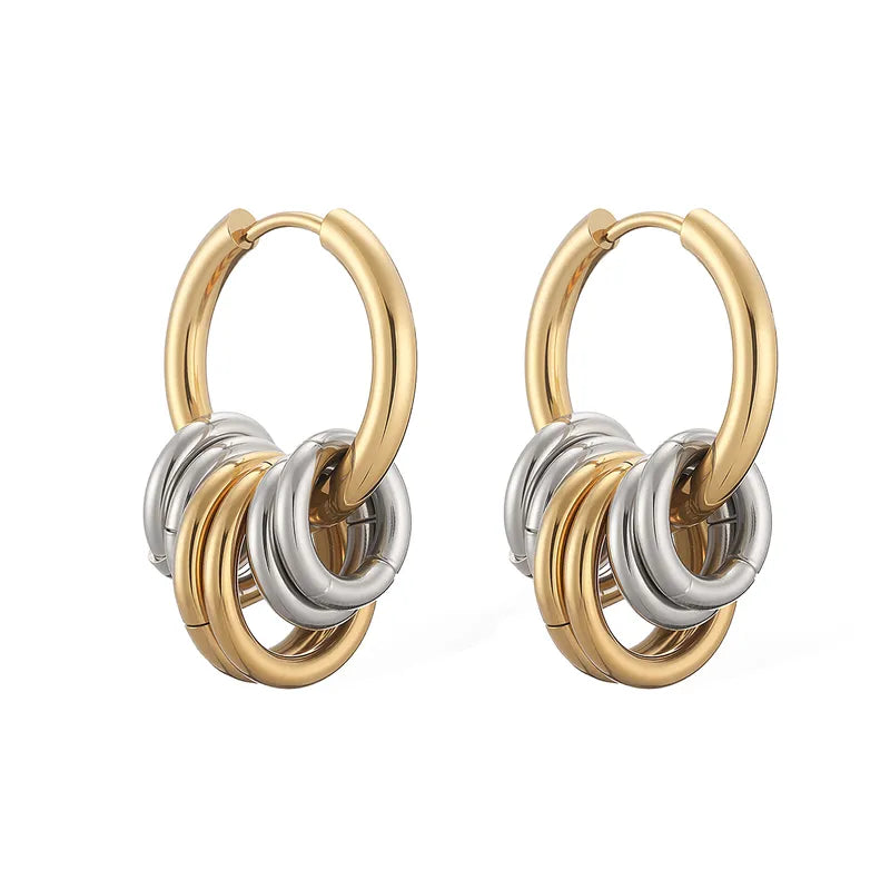 Vacuum Electroplating 18K Gold 304 Stainless Steel Color-Block Circle Earrings For Women High-End Hoop Earrings New