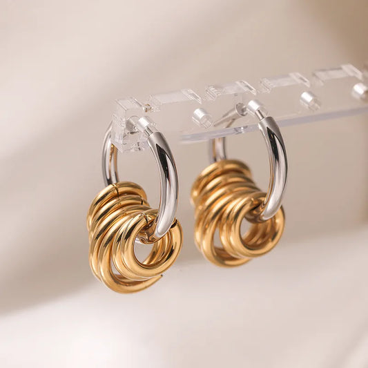 Vacuum Electroplating 18K Gold 304 Stainless Steel Color-Block Circle Earrings For Women High-End Hoop Earrings New