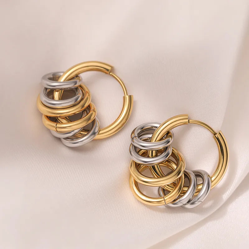 Vacuum Electroplating 18K Gold 304 Stainless Steel Color-Block Circle Earrings For Women High-End Hoop Earrings New