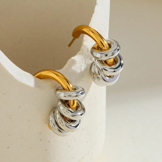 Vacuum Electroplating (In Furnace) Plated 18K Real Gold 304 Stainless Steel C-shaped Mixed Color (Jewelry Metal Contrast Color) Novel Design Earrings