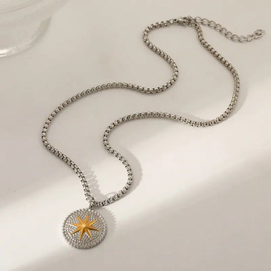 Vacuum Electroplating (In Furnace) Plated 18K Real Gold 304 Stainless Steel Round Hand Star Necklace Female Lobster Clasp Paper Clip Chain