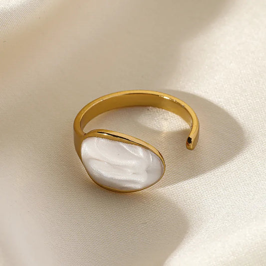 Vacuum Plating Real Gold Plated 18K Gold Oval 304 Stainless Steel Casual Streetwear Waterproof Non Tarnish Open Rings