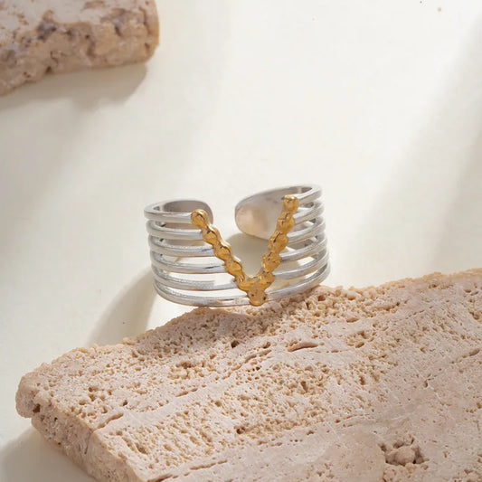 Wholesale Jewelry Classical Simple Style Streetwear V Shape Irregular Geometric 304 Stainless Steel 18K Gold Plated Plating Open Rings